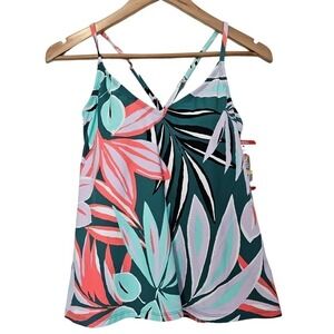 Anne Cole Floral Swimsuit Top Size X Small Green Floral Tankini Adjustable